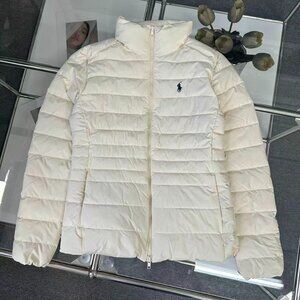 Polo Ralph Lauren Off-White Lightweight Down Jacket with Stand Collar, Size S